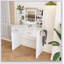 Coiffeuse à miroir à DEL avec lumières réglables 3 couleurs, 2 grands tiroirs, support pour sèche-cheveux et sac de rangement non tissé