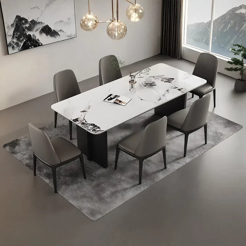 Design the rock plate dining table and chair set, 29.52"H x 70.86"L x 35.43"W