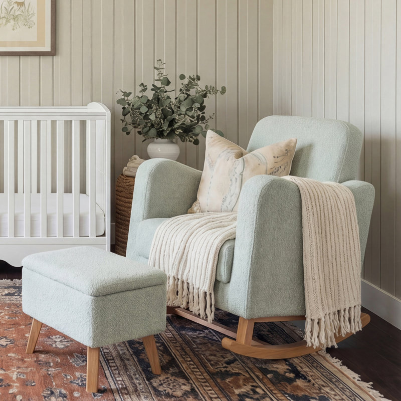 SOOTHER ROCKING NURSING CHAIR & STOOL, SAGE BOUCLE