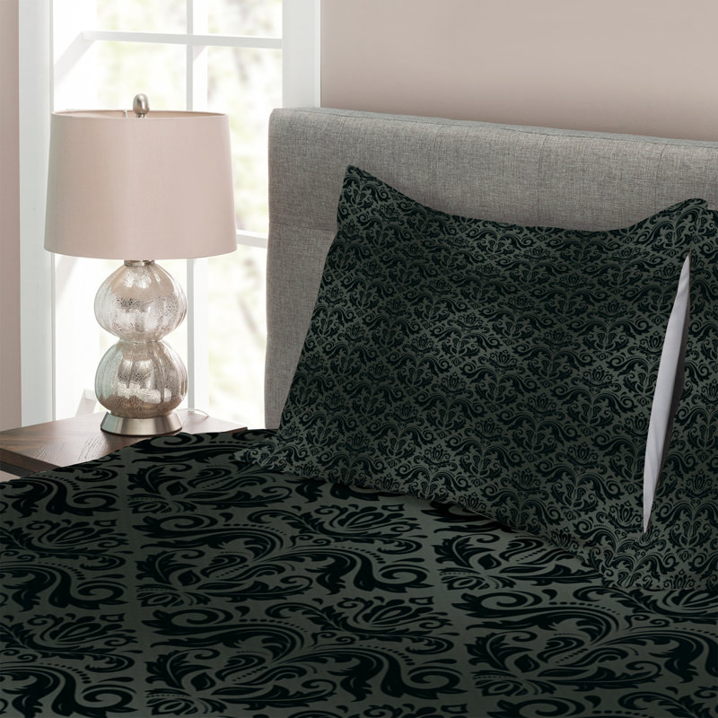 Adriane-Angel Dark Green Microfibre Bedspread Set, 220 x 264 cm