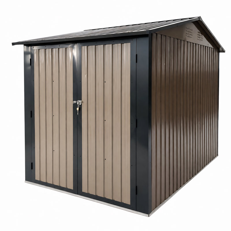 Remise de rangement extérieure en métal 9 pi x 6 pi avec fenêtres, support à bac à fleurs et portes doubles verrouillables