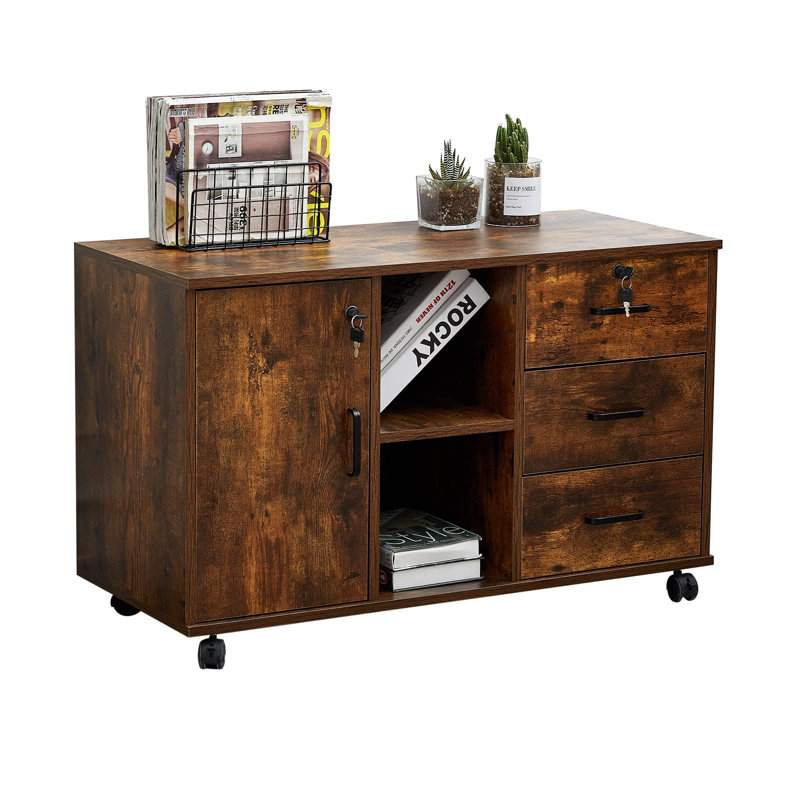 Lakeith 89.9cm Wide 3 -Drawer Mobile File Cabinet, Brown