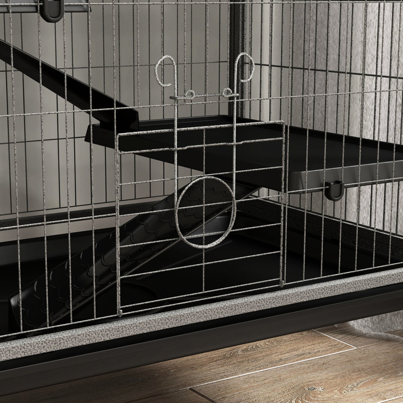 Cage de protection 62,6 po 6 petits animaux - furet et chinchilla avec, 6 portes, récipient de solution amovible, gris 63 po pour l'utilisation, plateau souillé, fil d'acier robuste, roulant,