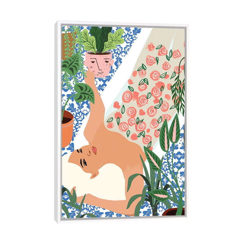 «Moroccan Bath with Plants» par 83 Oranges - impression d'art graphique, H 40 po x l 26 po x P 1,5 po, Toile blanche encadrée