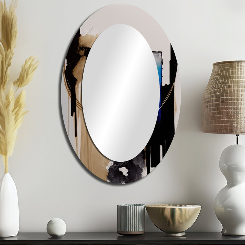 Blue Minimalist Abstract II - Modern Oval Wall Mirror, 36" x 24"
