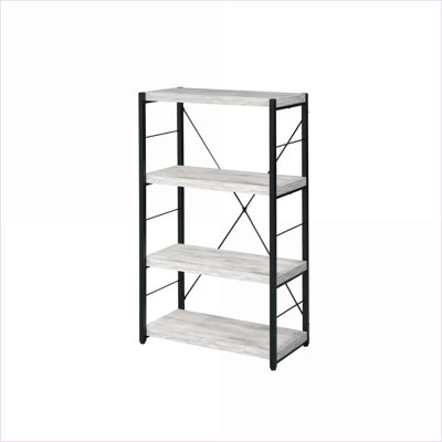 Bibliothèque, rangement ouvert de style étagère | Structure en métal bois synthétique | Blanc antique et noir