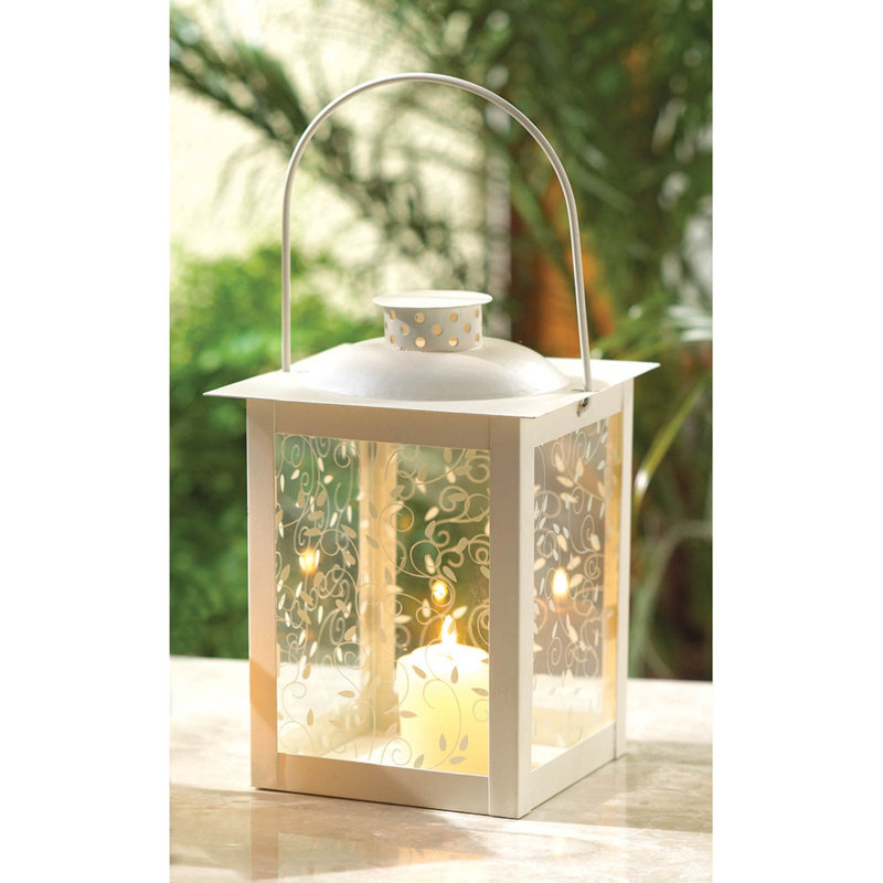 SMALL WHITE LANTERN, 8'' H x 5.75'' W x 5.75'' D