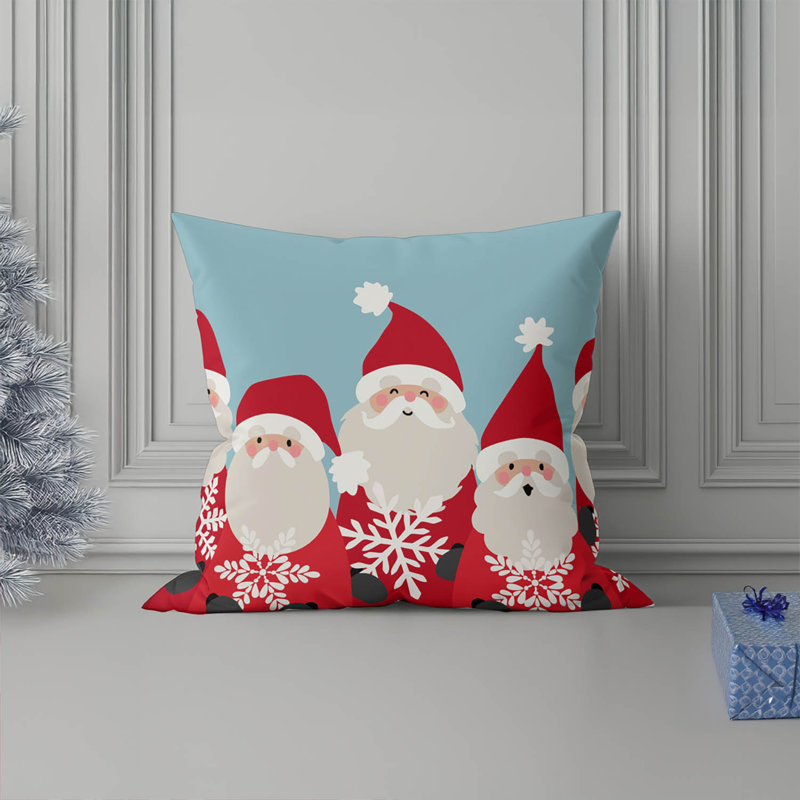 Coussin décoratif père Noël et flocons de neige, Bleu clair