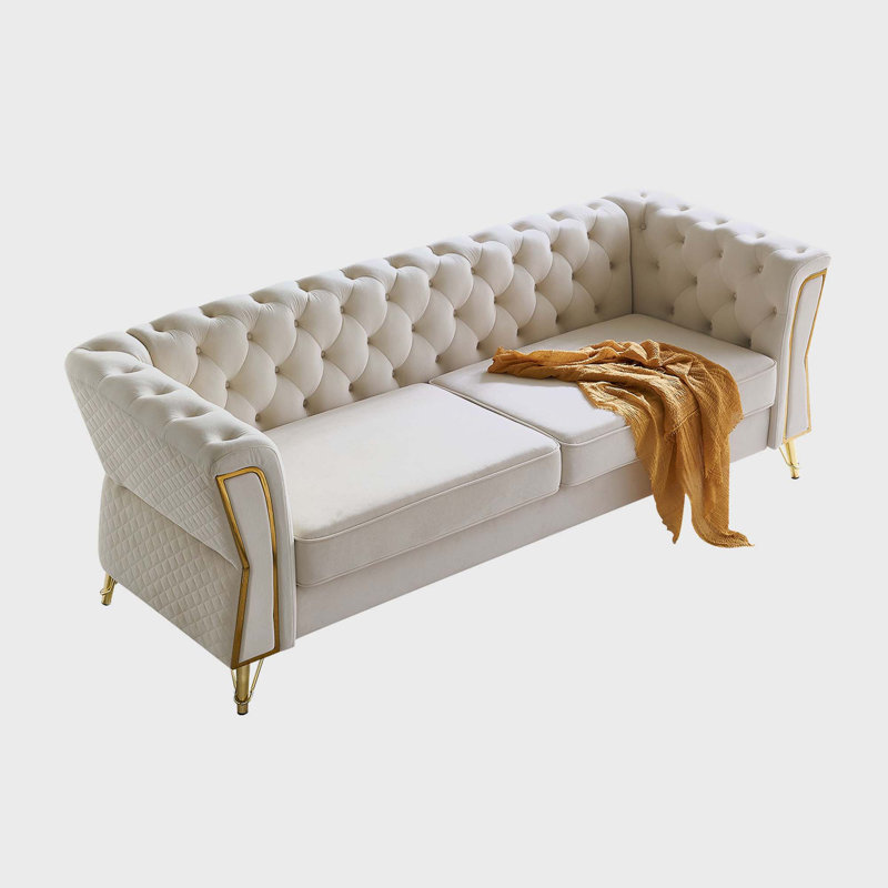 Canapé rembourré 87,4 po Fynnigan, Velours beige