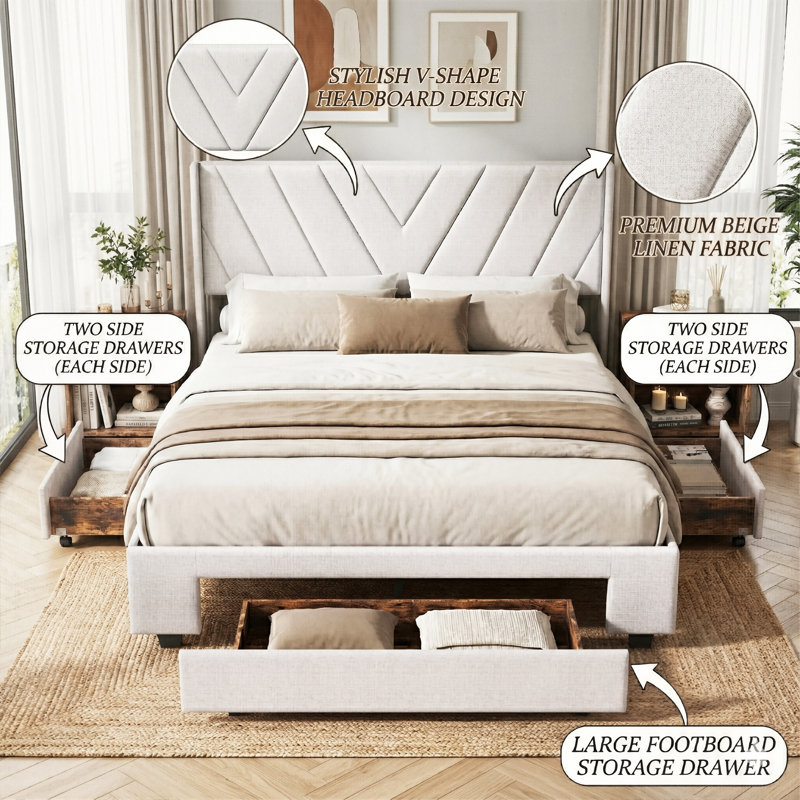 Upholstered Storage Bed,  European Kingsize (160 x 200 cm)