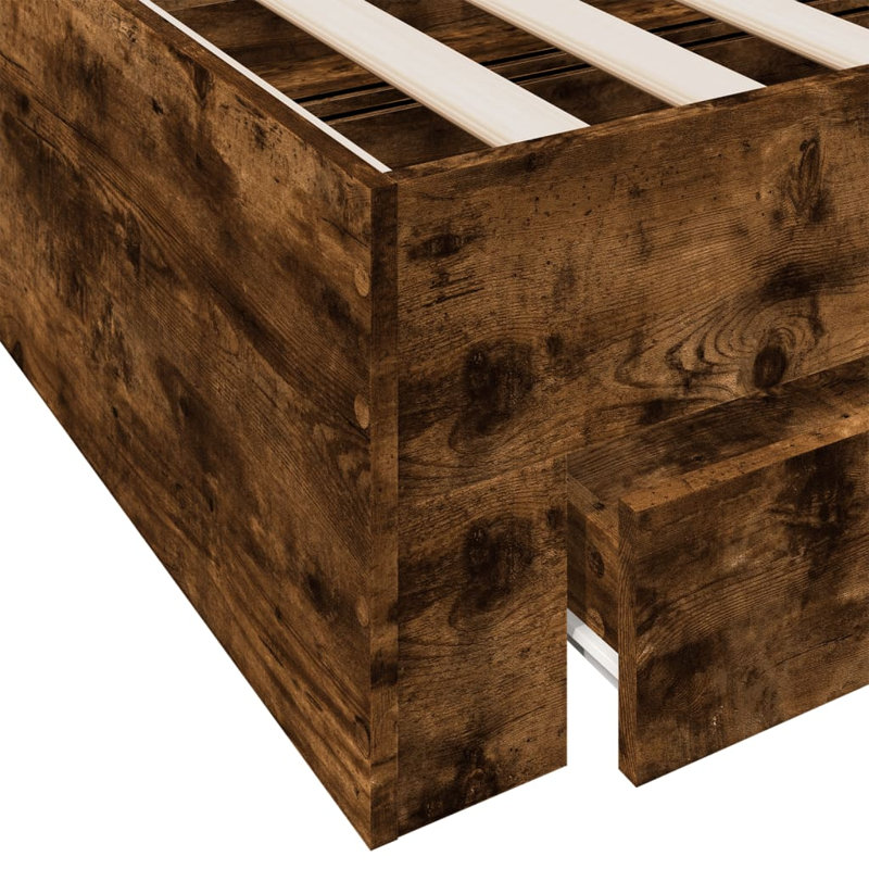 Vidaxl Bed Frame With Drawers Engineered Wood, Smoked Oak, European Double (140 x 200cm)