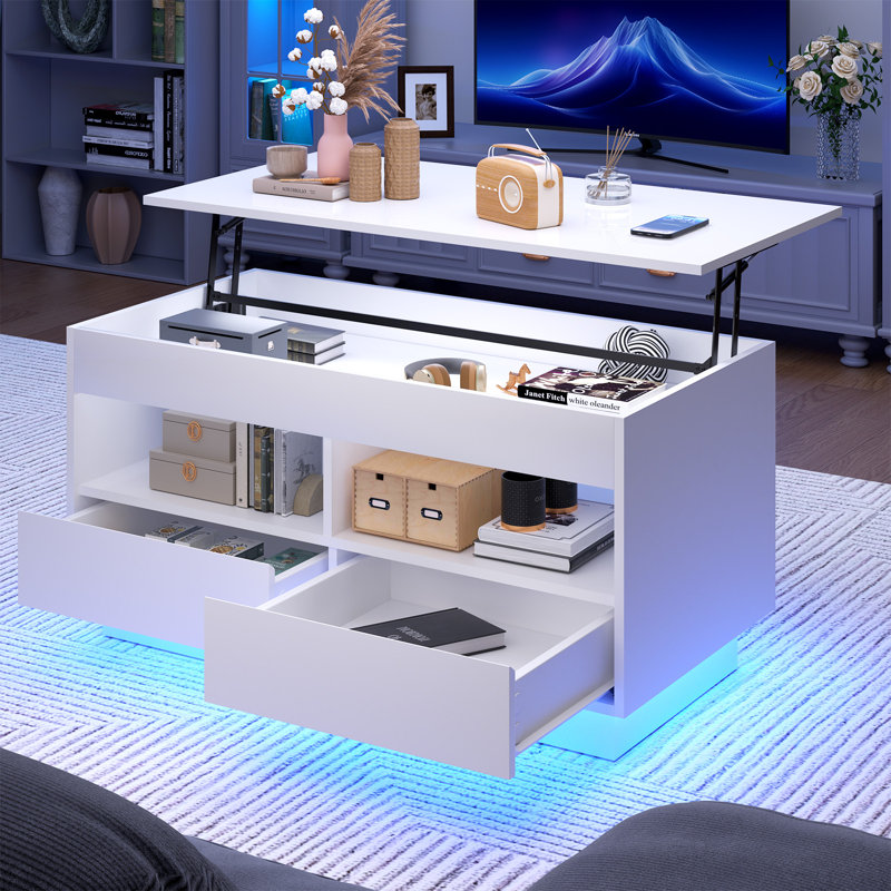 Table basse à plateau relevable Ayotomi, Blanc