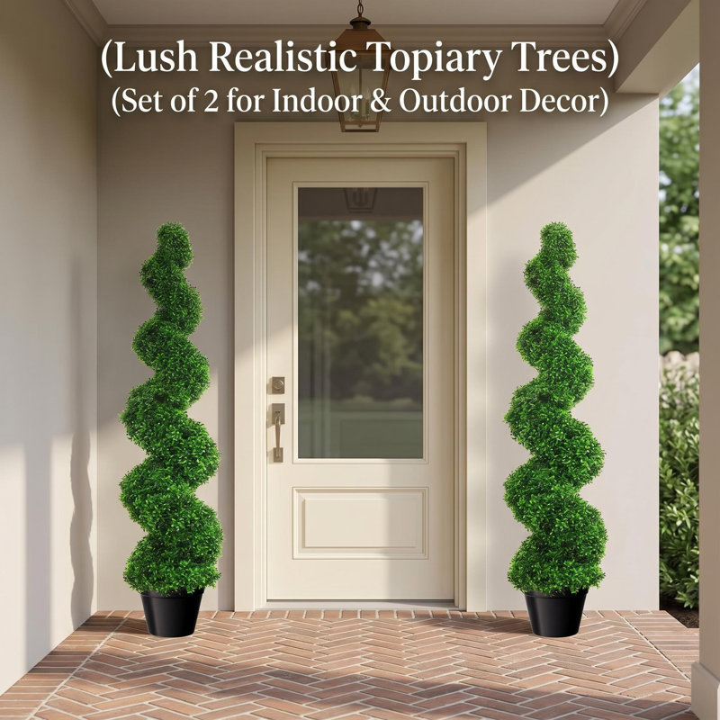 Topiaire sans entretien, buis artificiel pour le porche et faux arbre buis en spirale d'intérieur avec pot de fleurs