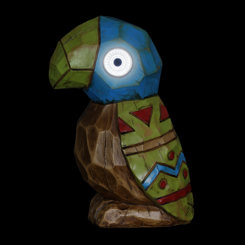 Solar Tiki Parrot Garden Statue with LED Eyes, 10 Inches