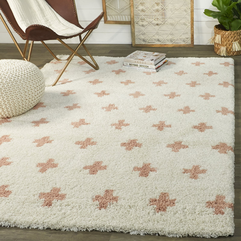 Tapis à poils longs rose / ivoire Inverse, Rectangle 3 pi 11 po x 5 pi 7 po