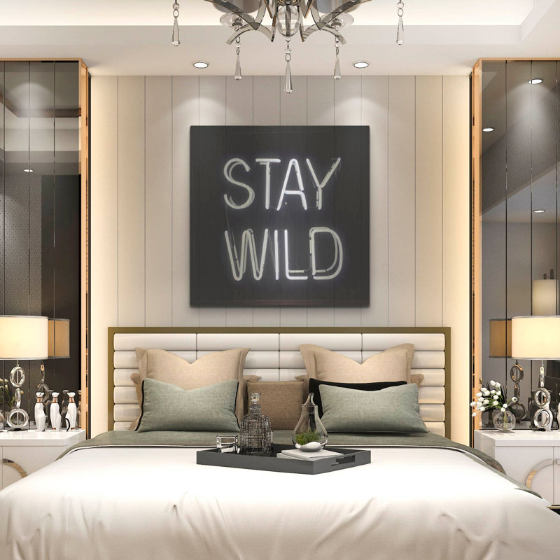 Ebern Designs «Stay Wild In Neon White» par Luxe Portfolio, art mural en métal, H 36 po x l 36 po