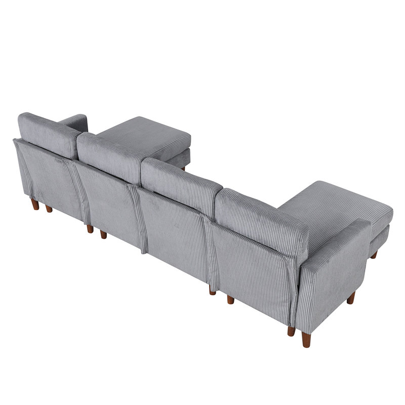 U-shaped Sponge-filled Cushion Combination Sofa, Gray Corduroy