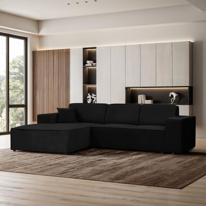 Avionna 4 Seater Sofa & Chaise, Black, Left Hand Facing