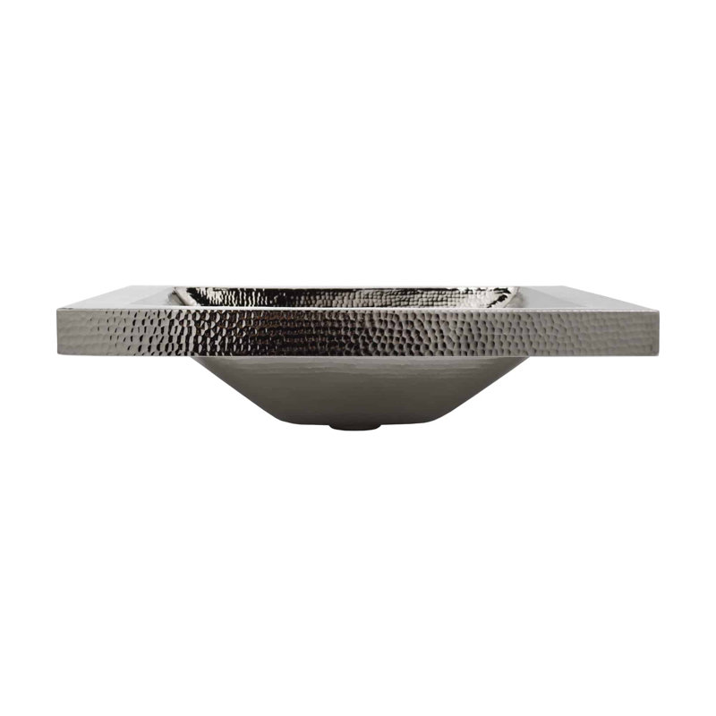 Hana Hand-Hammered Copper Rectangular Drop-in Bathroom Sink, Polished Nickel