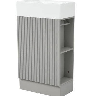 Meuble-lavabo de salle de bain avec lavabo en céramique, armoire grise 18,6 po et tablette pliante