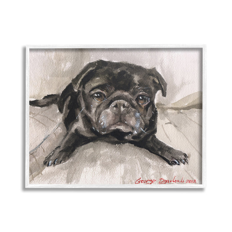 «Cozy Pug Relaxing», estampe numérique encadrée par GeorgeDyachenkoArt, Giclée encadrée blanc bord de mer, H 16 po x l 20 po