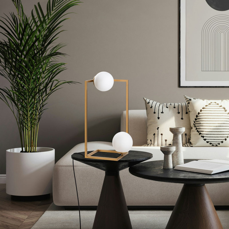 Lampe de table moderne en or avec corps en métal et capuchon en verre, 9,8 po x 9,8 po x 21,7 po | Diamètre du culot de 15 cm, douille E14 (40 W maximum, ampoule non incluse) | Design élégant et glamour, parfait pour le salon et la chambre à coucher
