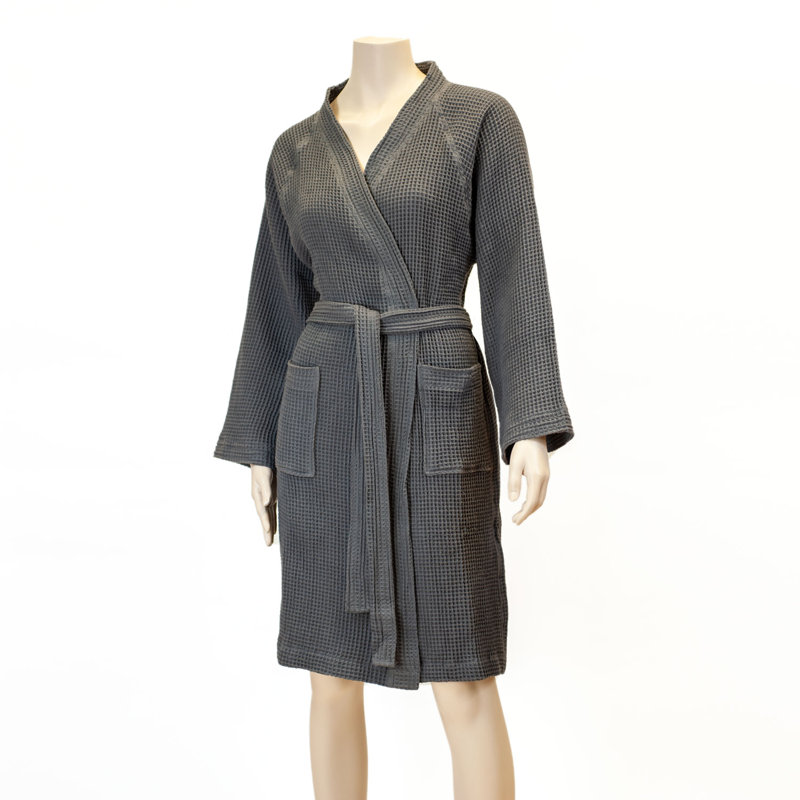 Peignoir 100% coton gaufré Diann, G / TG, Gris foncé