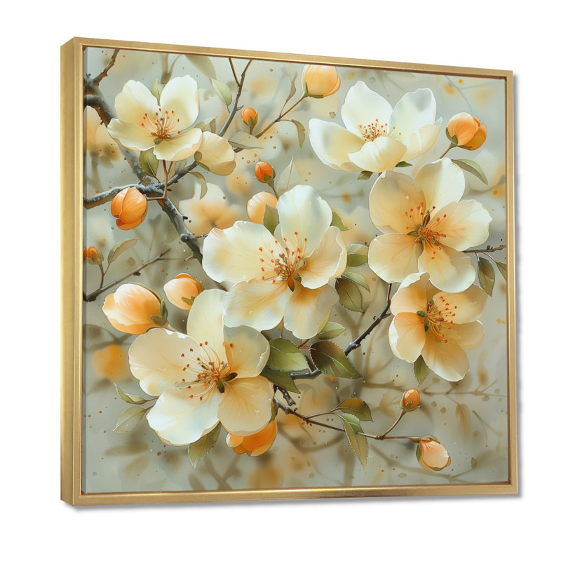 «Yellow Apple Blossom Spring Symphony», reproduction d'art murale, Cadre flottant doré, H 16 po x l 16 po