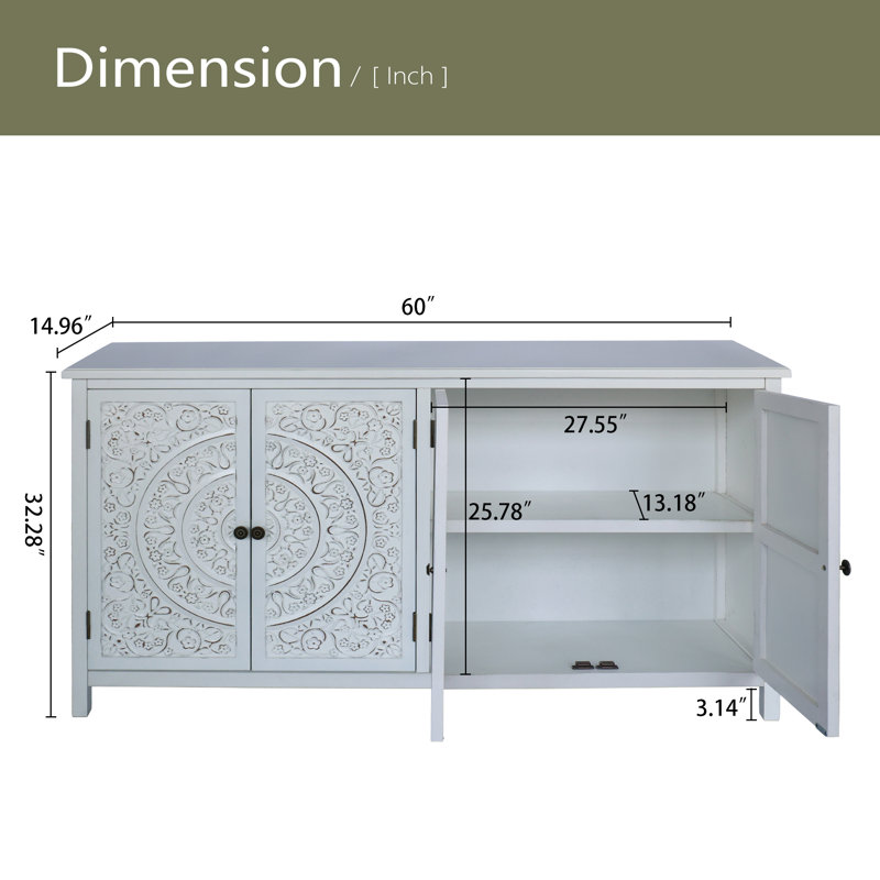 Armoire d'appoint 60 "avec 4 portes, buffet en bois rustique - Armoire polyvalente avec rangement pour l'armoire chic