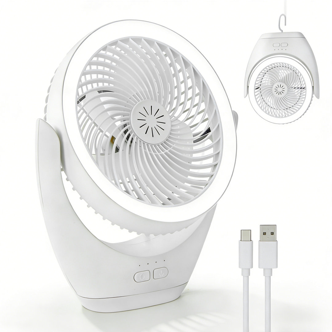 Rechargeable Portable Desk Fan, 3 Speeds, Dimmable