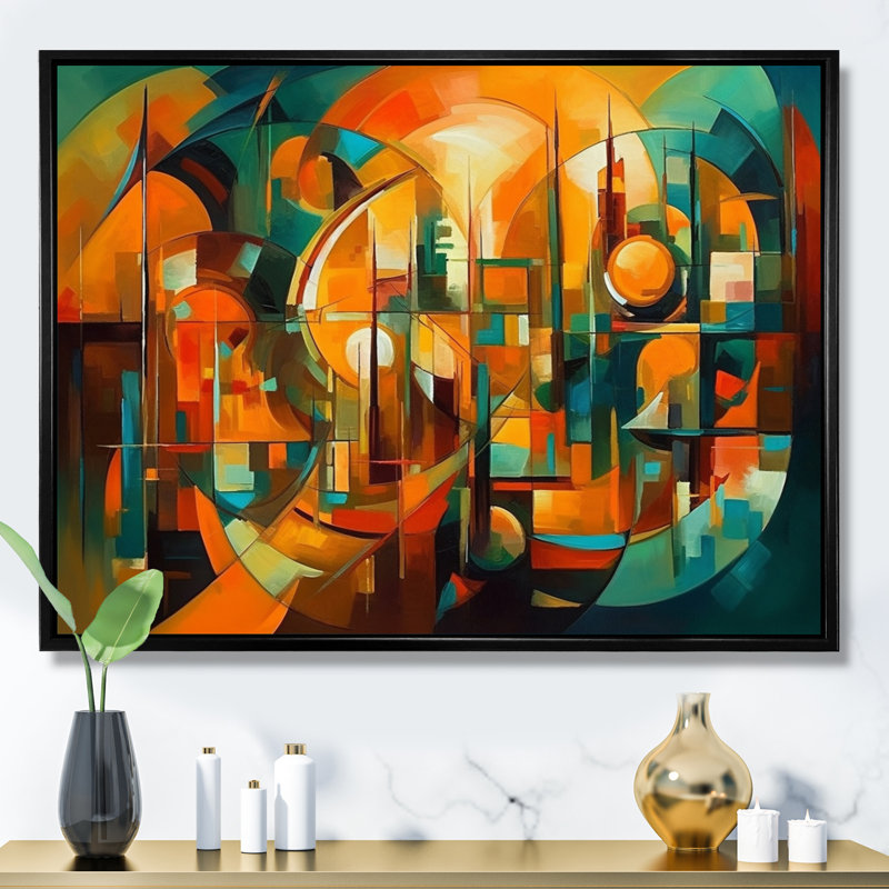 Hadriana abstrait la forme cubiste II, H 34 po x l 44 po x P 1,5 po, Cadre flottant noir