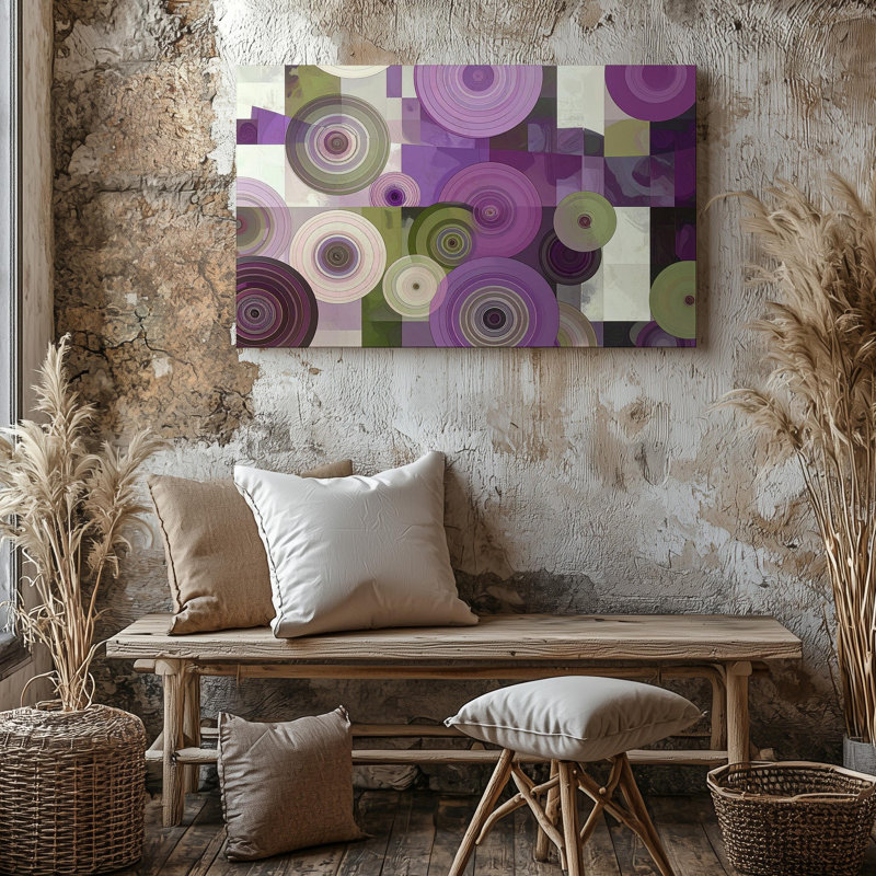 Wall Art Modern Rings Abstract Canvaspurple And Olive Circular Geometric Art Canvas Ready To Hang Gallery Wrapped Home Decor Modern Design