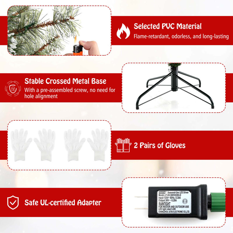 Artificial Christmas Tree With 360° Quick Power Connector 1086 Pine Needles, 7.5'