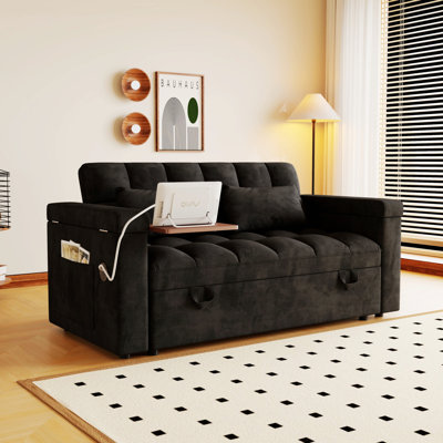 Indoor Sofa for Living Space, Foldable Sofa Bed with Adjustable Back, Built-in Table, USB Port for Modern Living Spaces