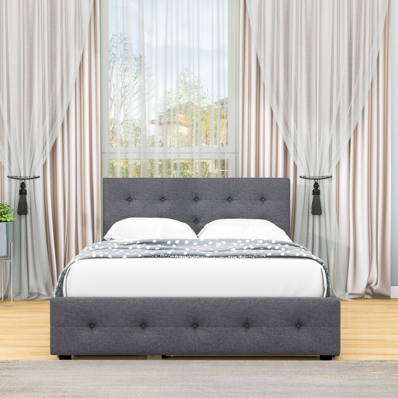 Carlitha Queen 2 Drawers Upholstered Platform Bed with Twin XL Trundle, Dark Gray