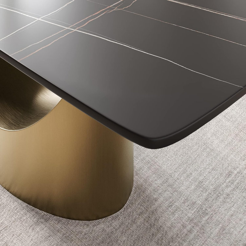 Table de salle à manger Diandra, Marbre noir, H 30,7 po x L 62,99 po x l 31,49 po, Bronze