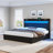 Upholstered Wingback Storage Bed Frame, Led Lights Headboard&4 Storage Drawers-1405445619-1405445618
