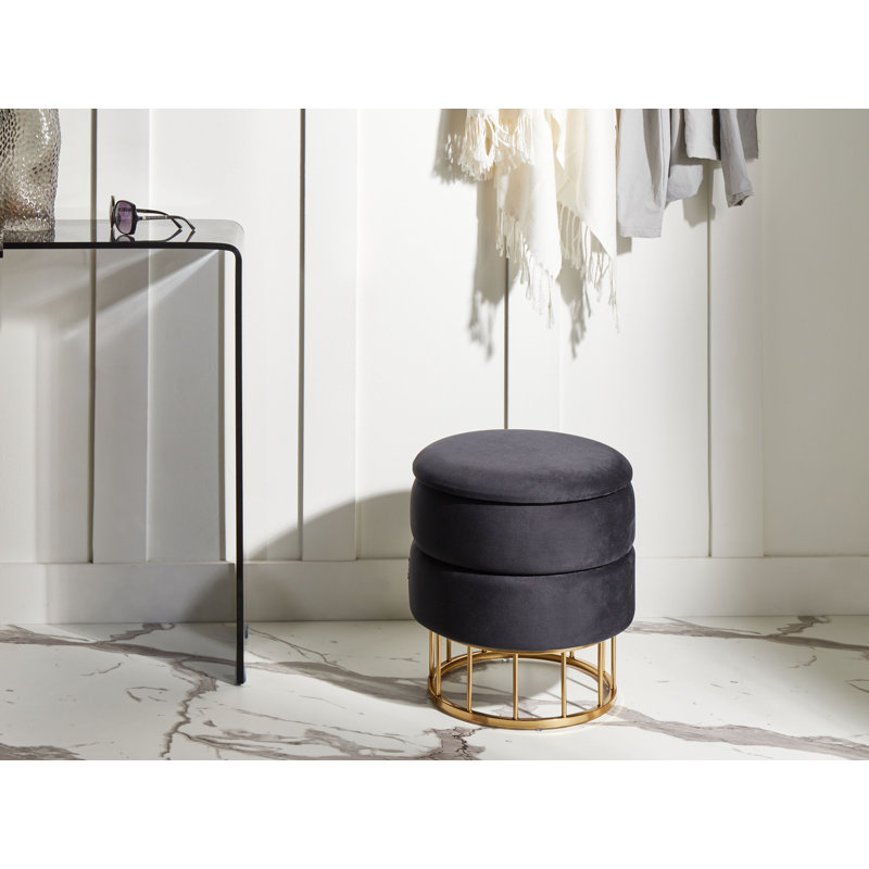 37cm Wide Round No Pattern Pouffe Ottoman with Storage, Black