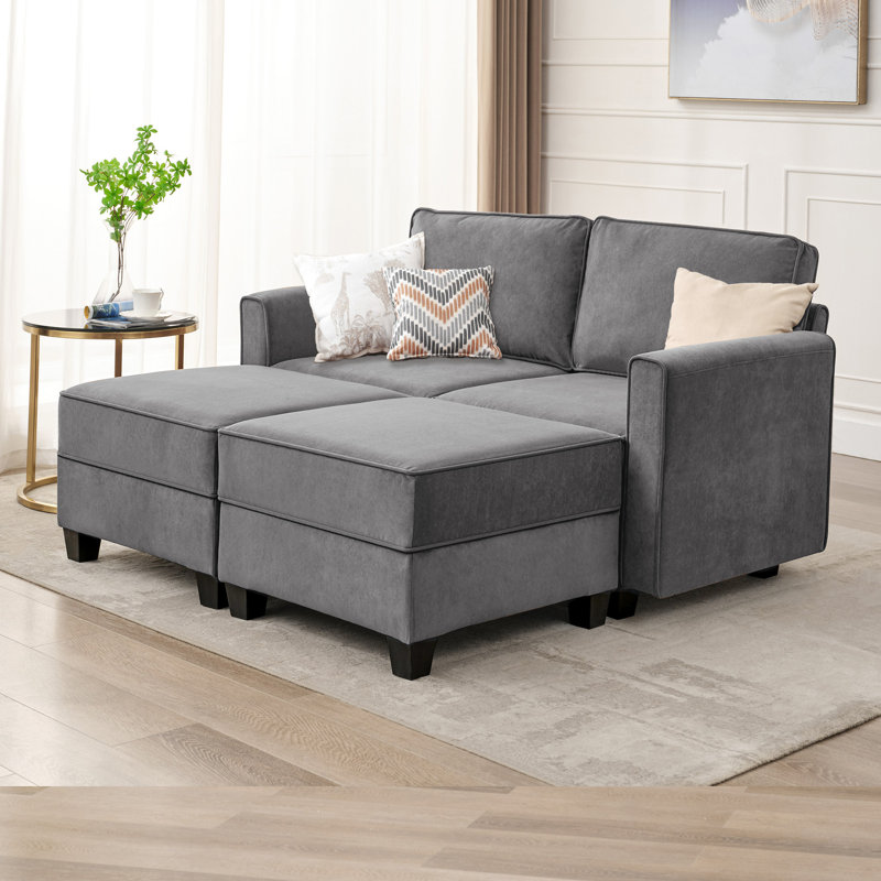 Canapé modulaire 5 pièces Zhariya, Velours gris