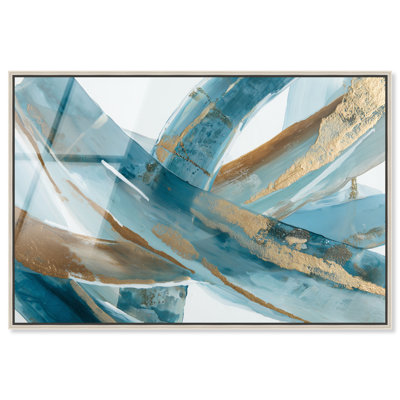 "Gold Accents III", reproduction d'art acrylique encadrée bleue et dorée par Art Remedy, cadre argenté, 24 x 16