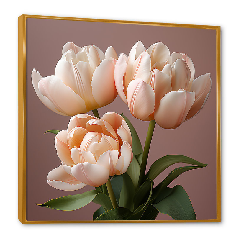 Tulipes douces aux tons neutres, tranquillité, H 36 po x l 36 po x P 1,5 po, Cadre flottant doré