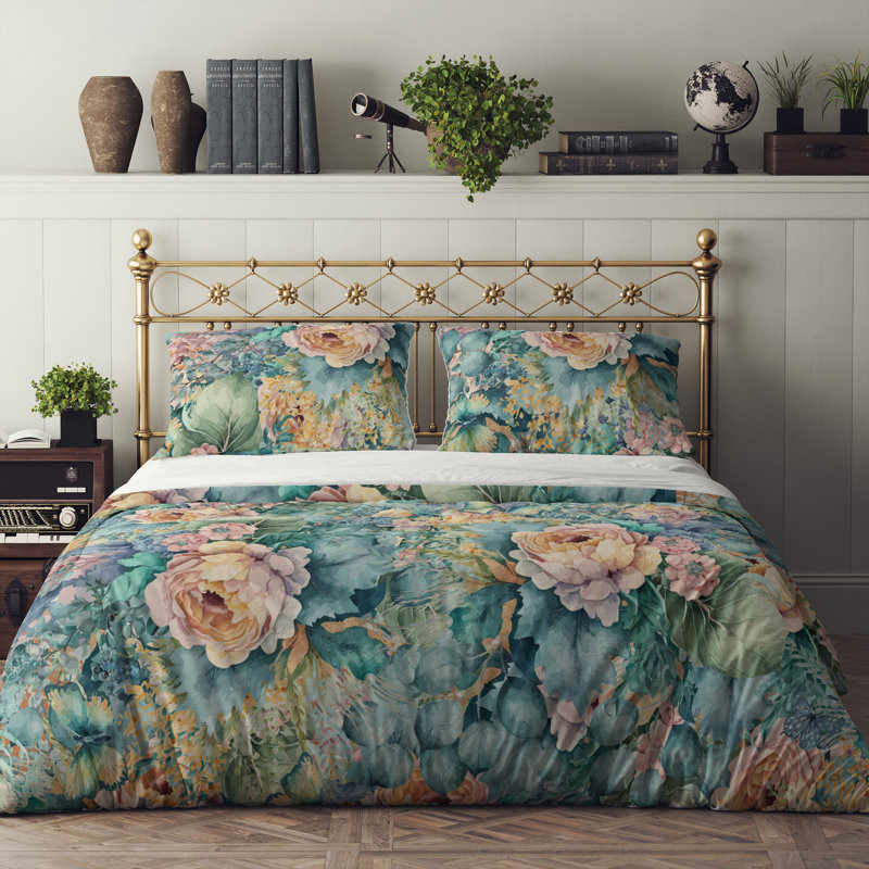 Floral Duvet Cover, King Duvet Cover + 2 King Shams