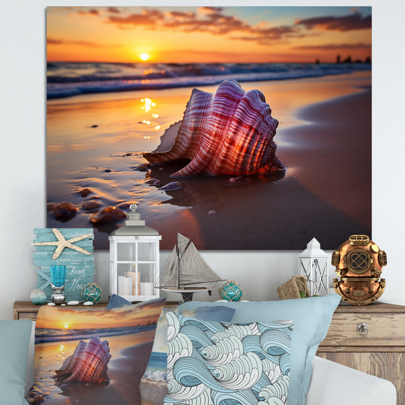 Coucher de soleil sur la plage, «Sunset Shores», art mural plage, H 12 po x l 20 po x P 1 po, Toile tendue