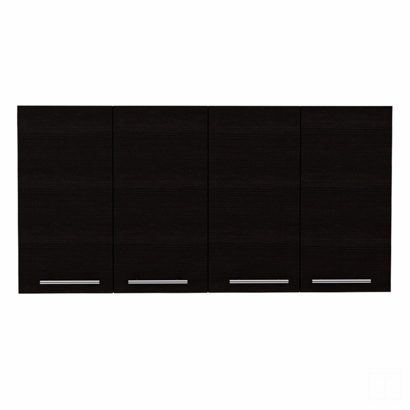 Wall Cabinet 24" H, Four Doors, With Two Internal Shelves And Internal Plate And Glass Organizer, Black