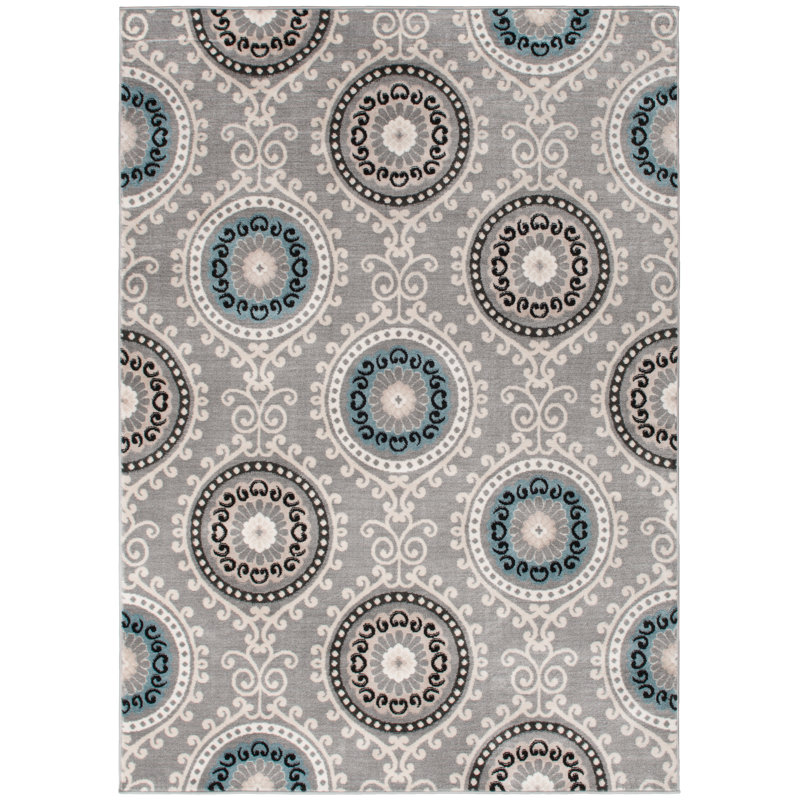Tapis gris/bleu rayonnant Biller, Rectangle 5 pi 3 po x 7 pi 3 po