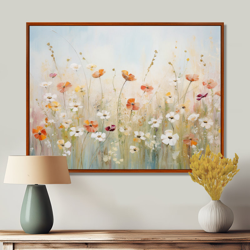 Art contemporain sur toile Meadow, H 24 po x l 32 po x P 1 po, Cadre flottant brun