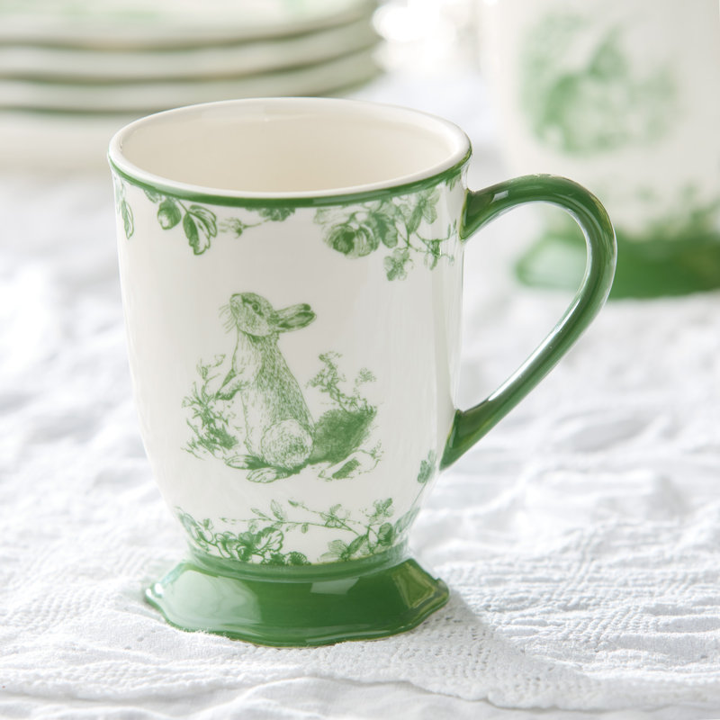 Ensemble de 4 tasses à café Le Jardin 16 oz - Verres à lapin vert en grès pour café, thé et cacao