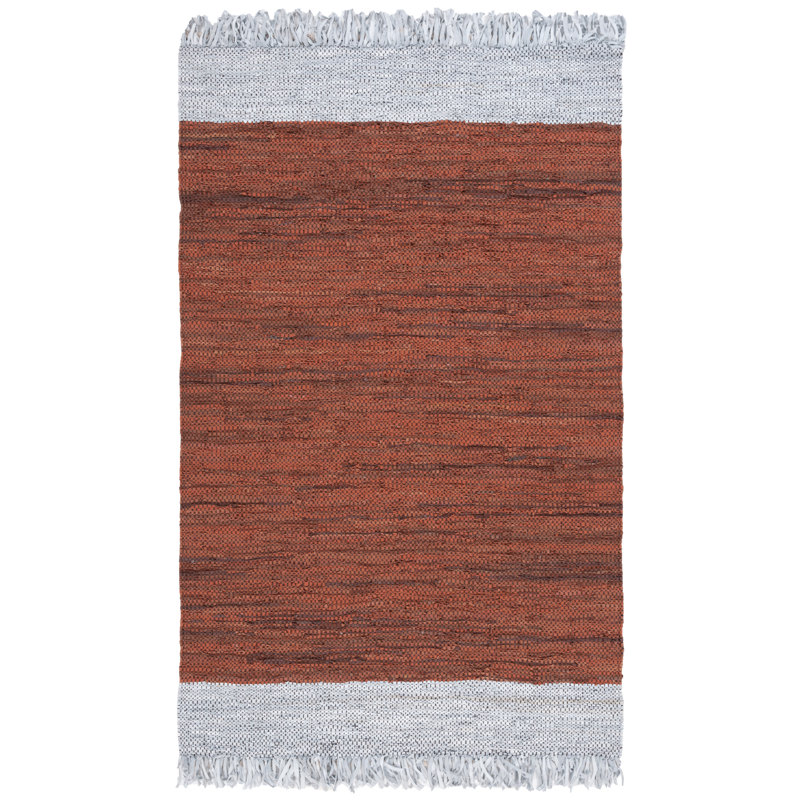 Tapis abstrait en cuir tissé à la main Keaun, Rectangle 6 pi x 9 pi