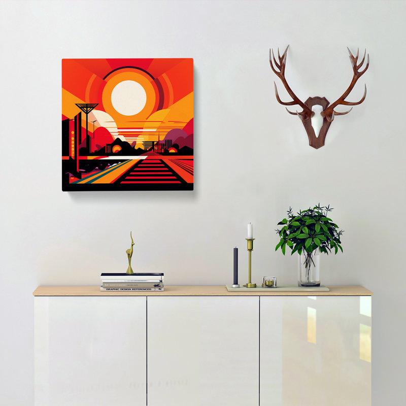 Japanese Sunset Constructivism - Wrapped Canvas, 35cm H x 35cm W x 3cm D