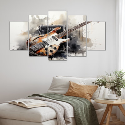  «Brown Charcoal Guitare Vibations IV - Music Multipanel Wall Art Set